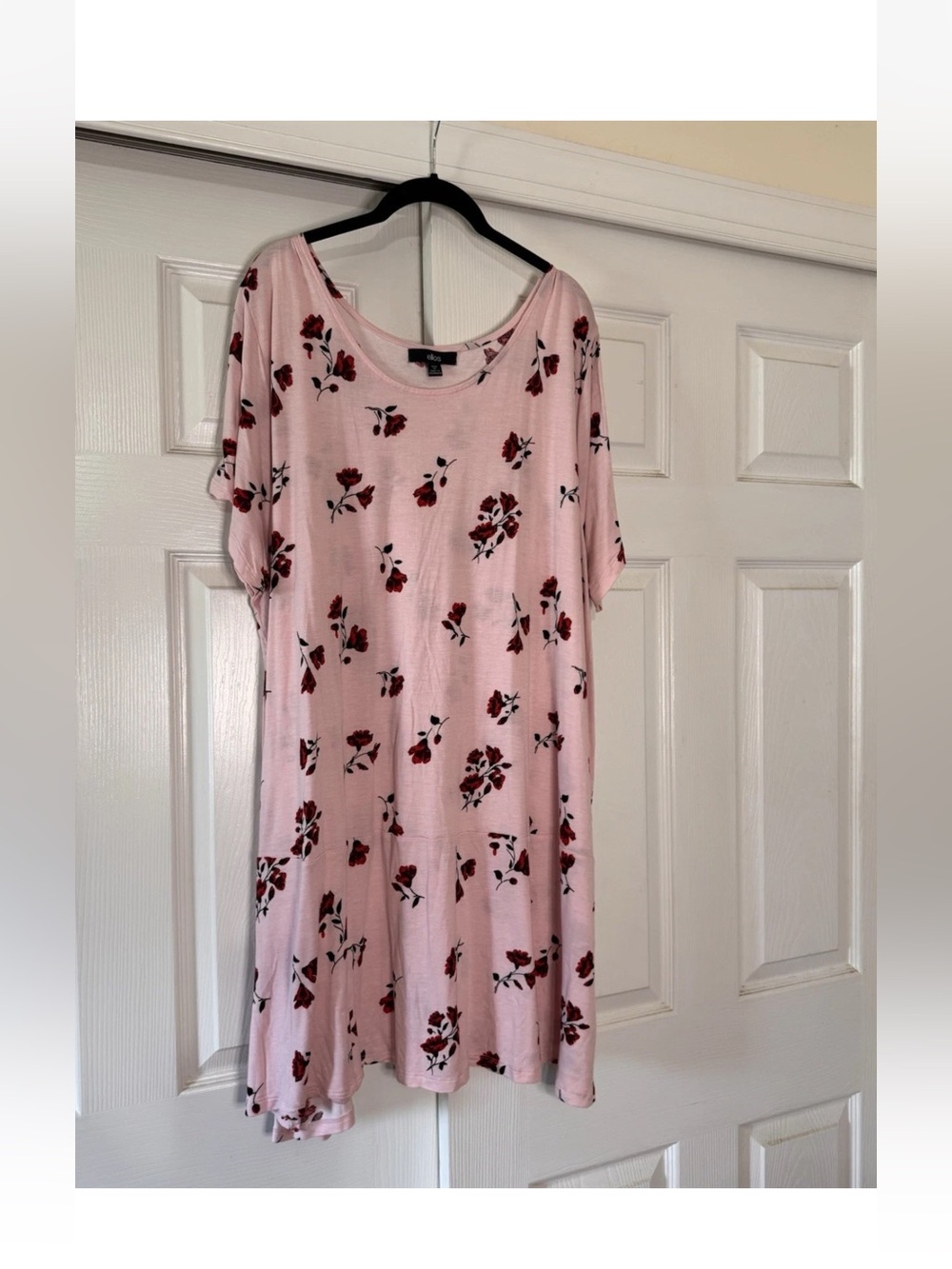 ellos Pink Floral Midi Dress/Tunic with Red Rose Print